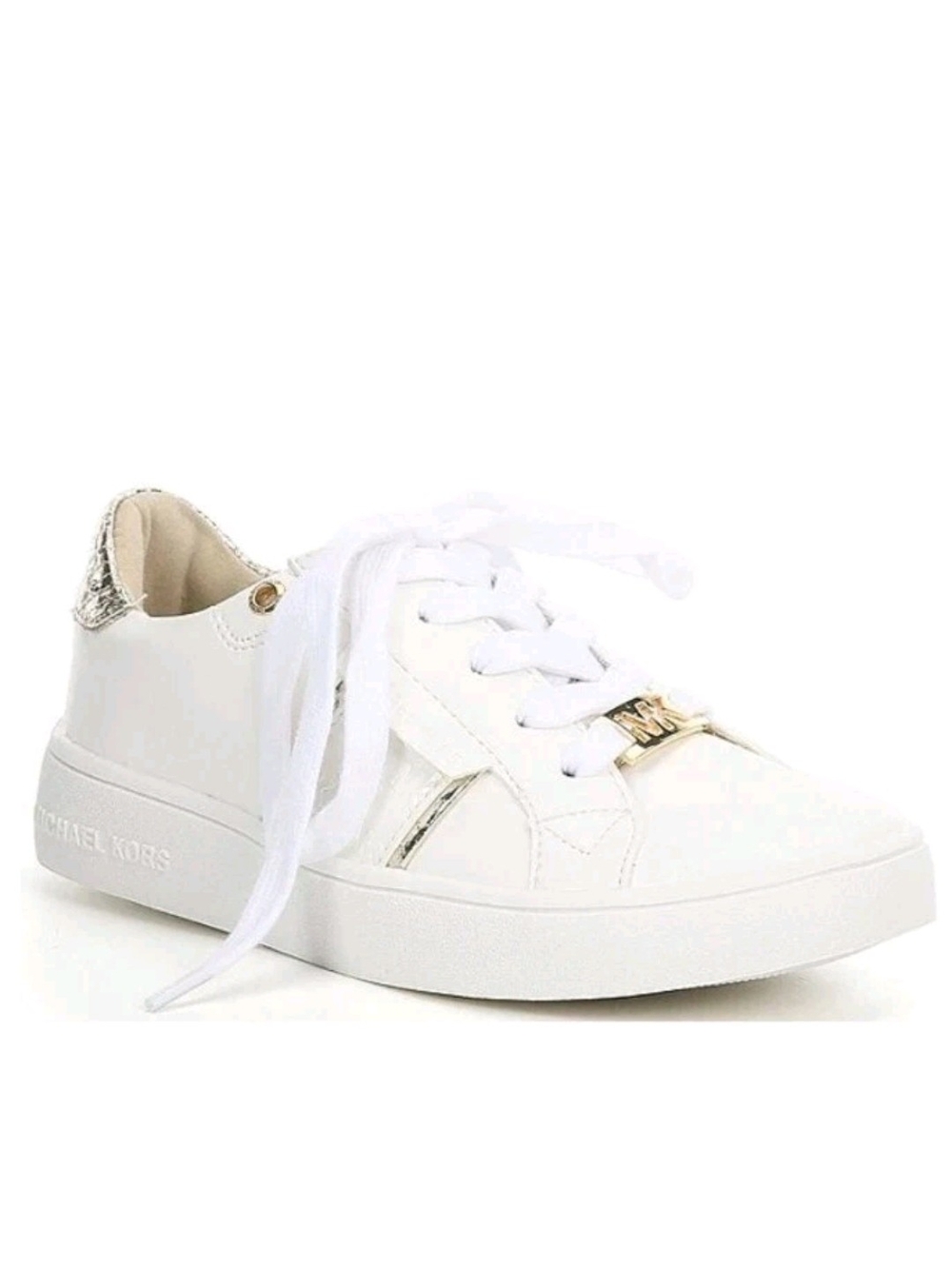 Michael Kors Jem Adell White Low-Top Sneakers with Gold Accents Sz 1